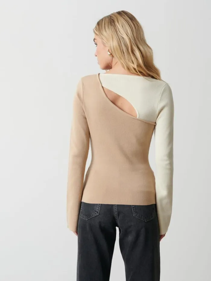 Pretty Lavish Knitwear Brogan Contrast Knit Top Beige And Cream 8211 Women