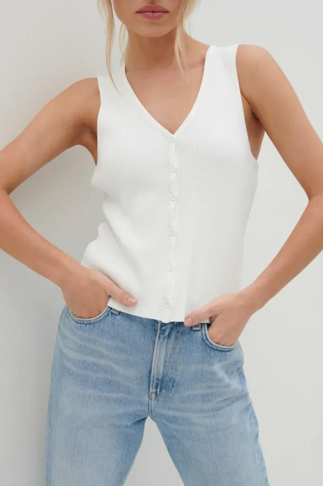 Pretty Lavish Knitwear Casey Sleeveless Button Top Cream 8211 Women