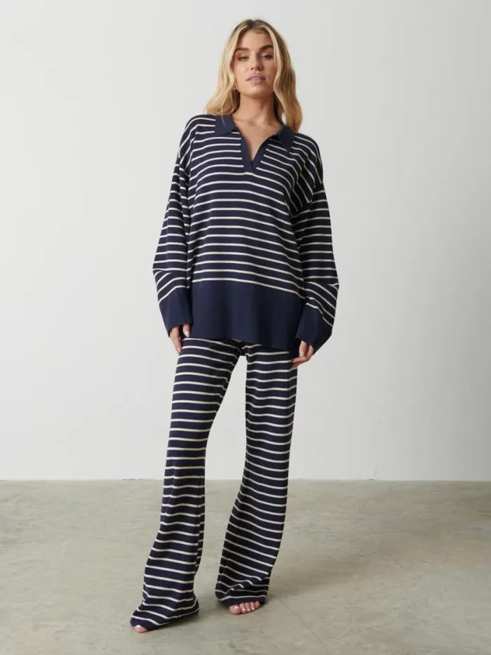 Pretty Lavish Knitwear Hayden Striped Jumper Navy And Cream Stripe 8211 Women