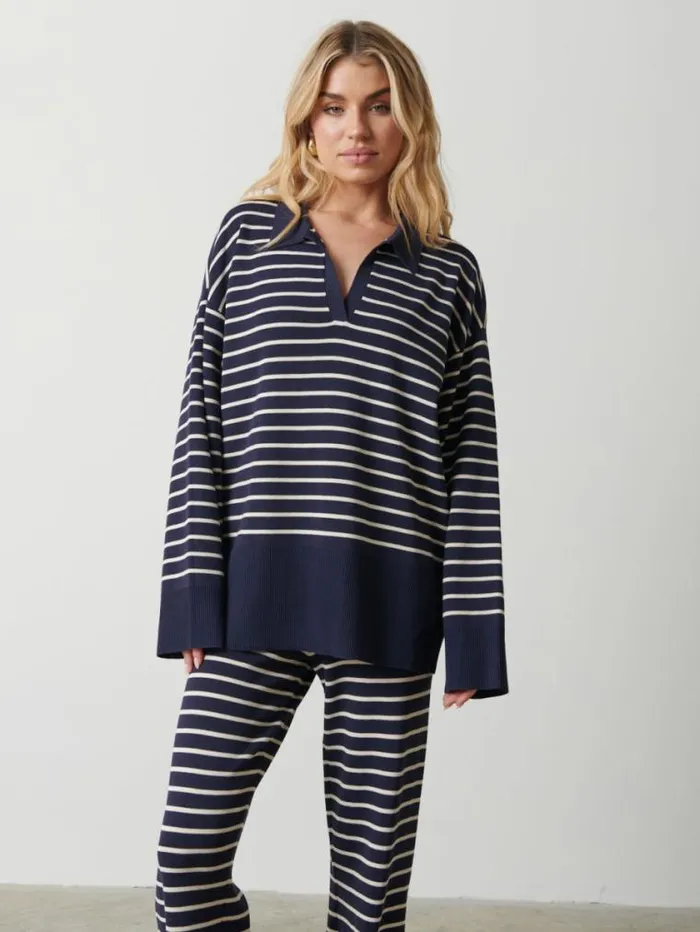 Pretty Lavish Knitwear Hayden Striped Jumper Navy And Cream Stripe 8211 Women