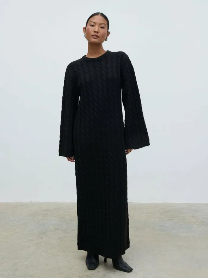 Pretty Lavish Knitwear Lorelai Cable Knit Midaxi Dress Black 8211 Women