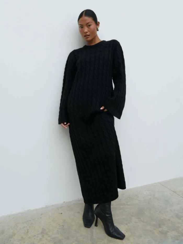 Pretty Lavish Knitwear Lorelai Cable Knit Midaxi Dress Black 8211 Women