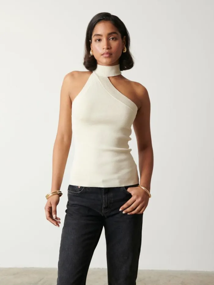 Pretty Lavish Knitwear Mia Turtle Neck Asymmetric Knit Top Cream 8211 Women
