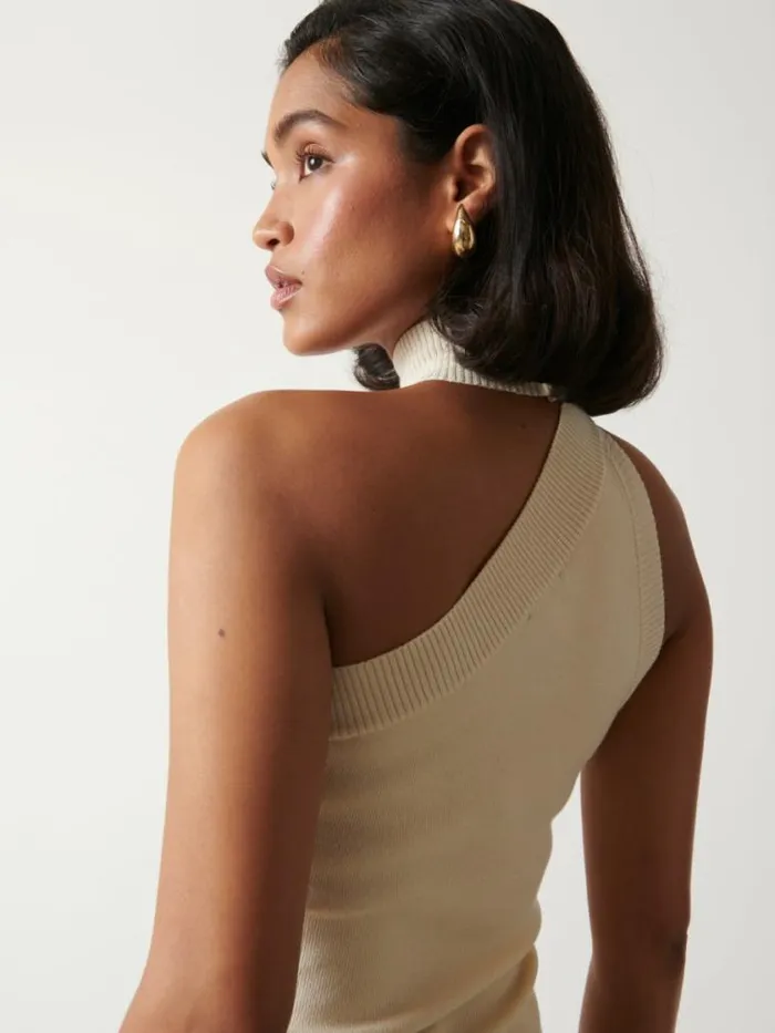 Pretty Lavish Knitwear Mia Turtle Neck Asymmetric Knit Top Cream 8211 Women