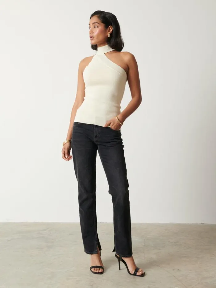 Pretty Lavish Knitwear Mia Turtle Neck Asymmetric Knit Top Cream 8211 Women