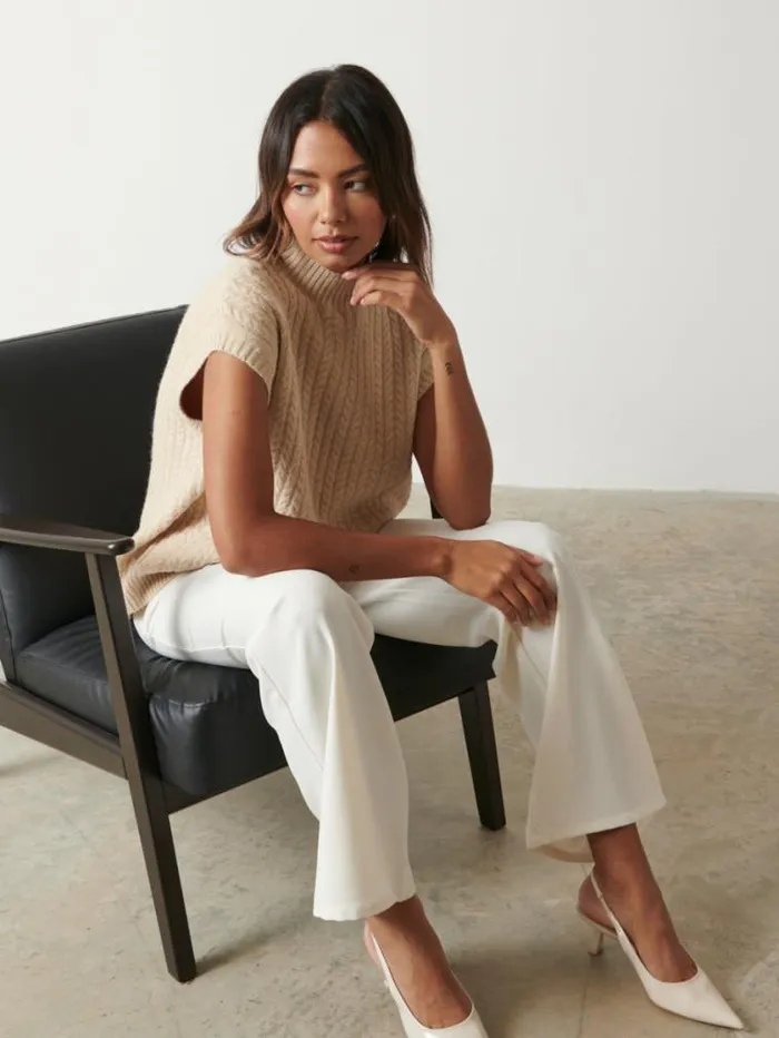 Pretty Lavish Knitwear Stevie Boxy Sleeveless Jumper Beige 8211 Women