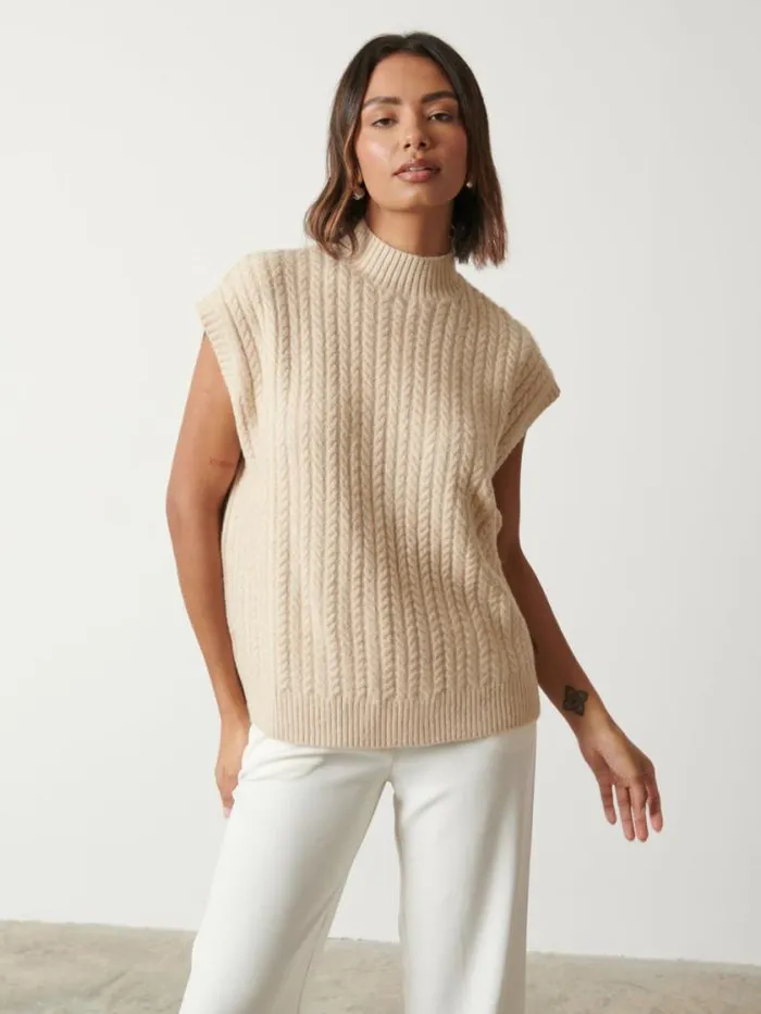 Pretty Lavish Knitwear Stevie Boxy Sleeveless Jumper Beige 8211 Women