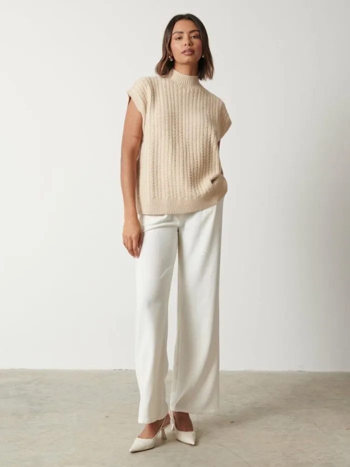 Pretty Lavish Knitwear Stevie Boxy Sleeveless Jumper Beige 8211 Women