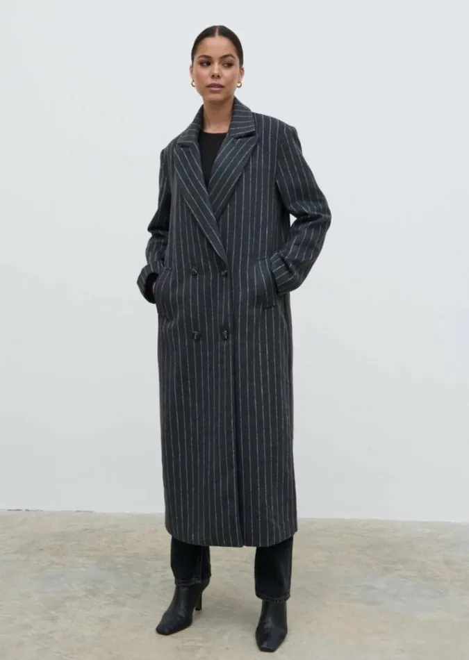 Pretty Lavish Outerwear Briar Pinstripe Top Coat Charcoal And White 8211 Women