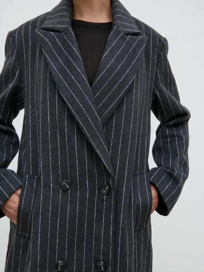 Pretty Lavish Outerwear Briar Pinstripe Top Coat Charcoal And White 8211 Women