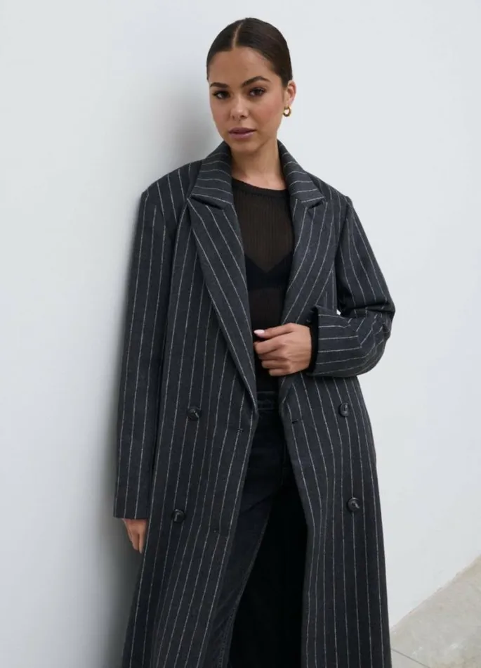 Pretty Lavish Outerwear Briar Pinstripe Top Coat Charcoal And White 8211 Women