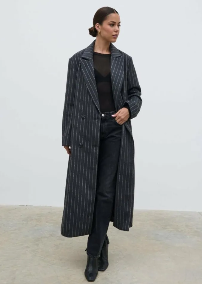 Pretty Lavish Outerwear Briar Pinstripe Top Coat Charcoal And White 8211 Women
