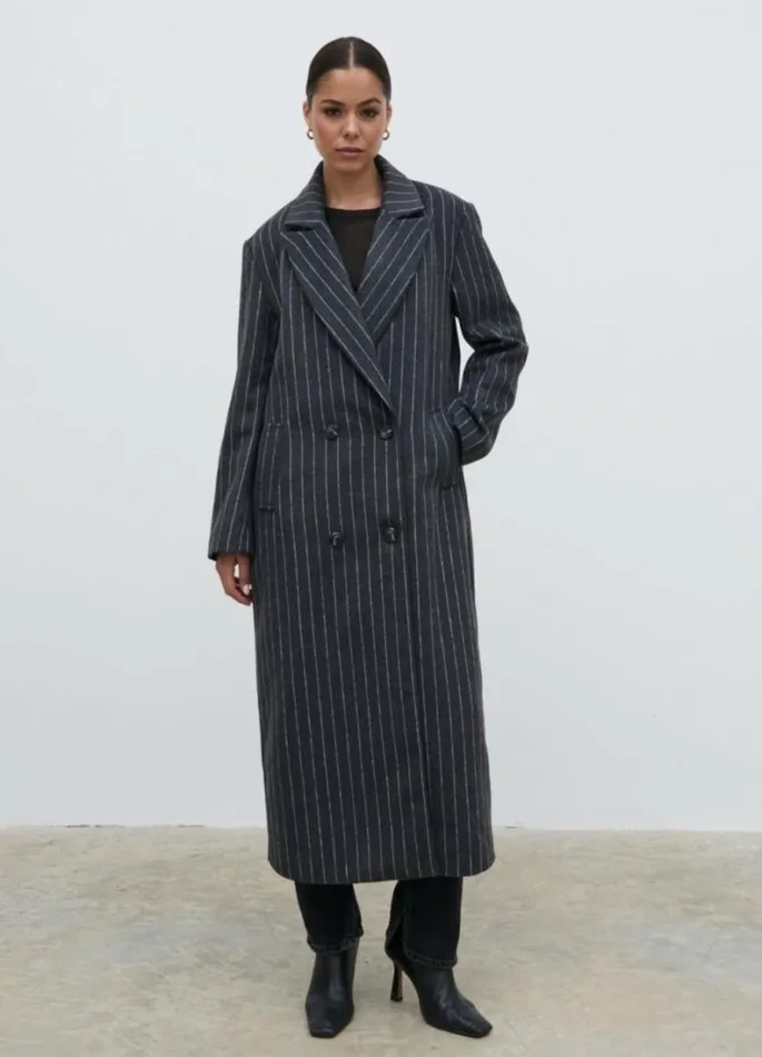 Pretty Lavish Outerwear Briar Pinstripe Top Coat Charcoal And White 8211 Women