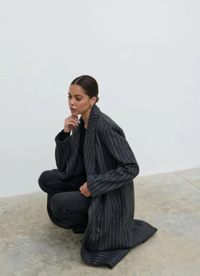Pretty Lavish Outerwear Briar Pinstripe Top Coat Charcoal And White 8211 Women