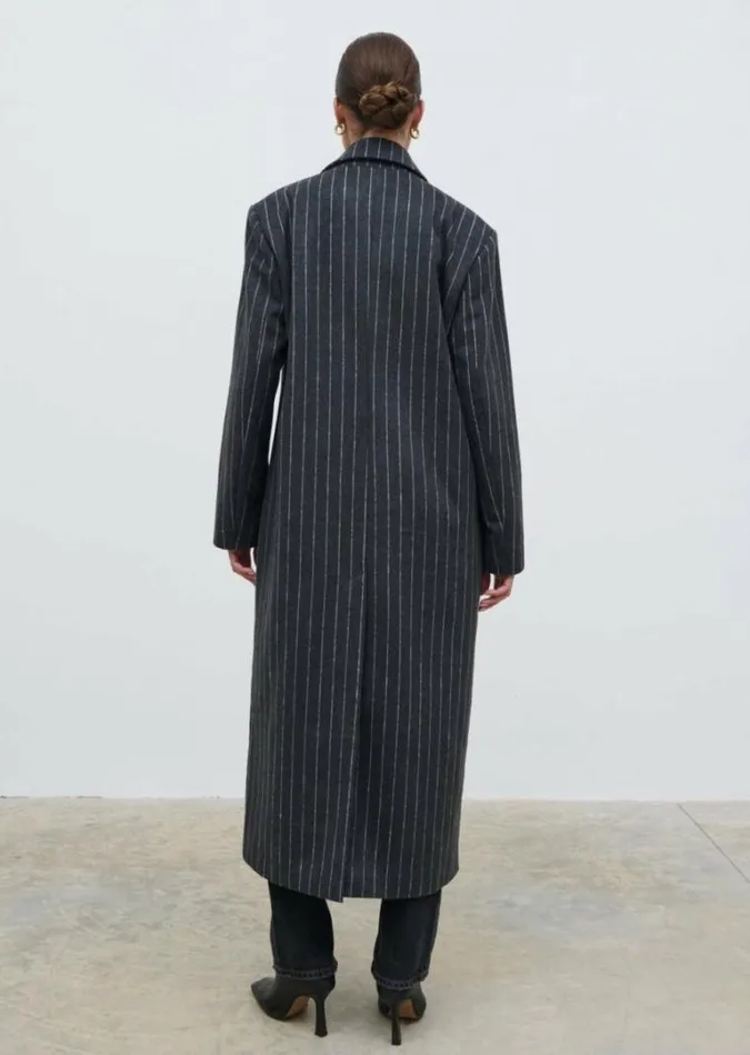 Pretty Lavish Outerwear Briar Pinstripe Top Coat Charcoal And White 8211 Women