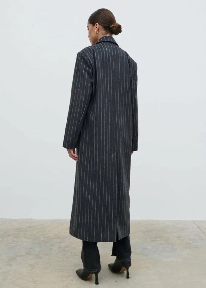 Pretty Lavish Outerwear Briar Pinstripe Top Coat Charcoal And White 8211 Women