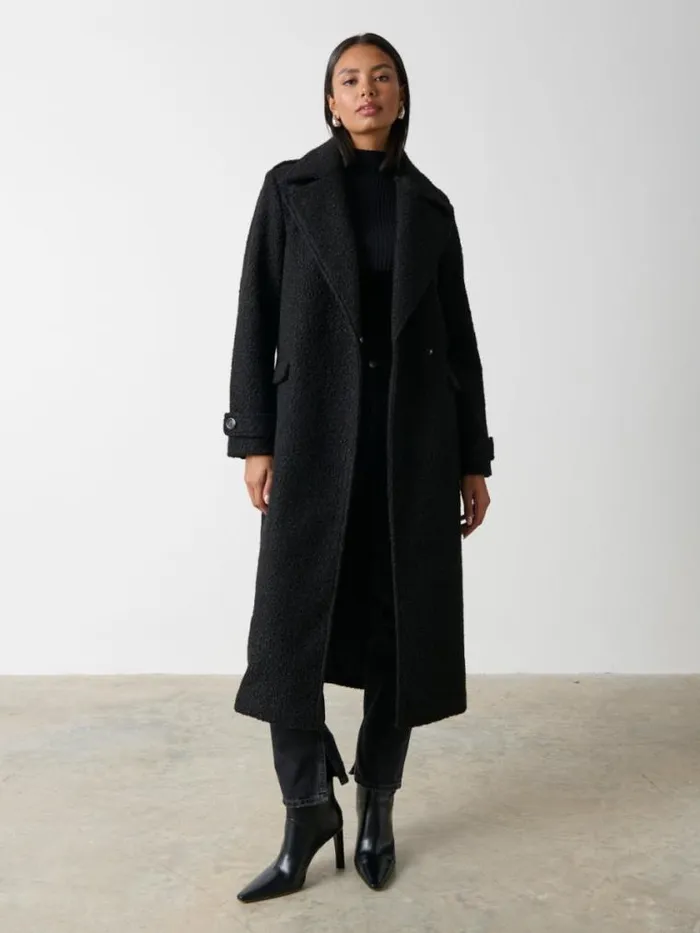 Pretty Lavish Outerwear Halston Oversized Boucle Coat Black 8211 Women