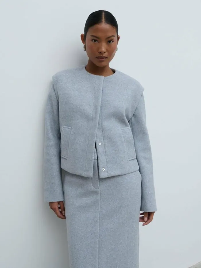 Pretty Lavish Outerwear Rudy Cropped Boxy Jacket Grey 8211 Women
