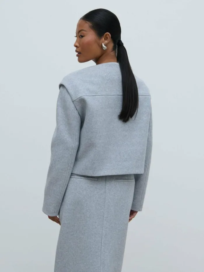 Pretty Lavish Outerwear Rudy Cropped Boxy Jacket Grey 8211 Women