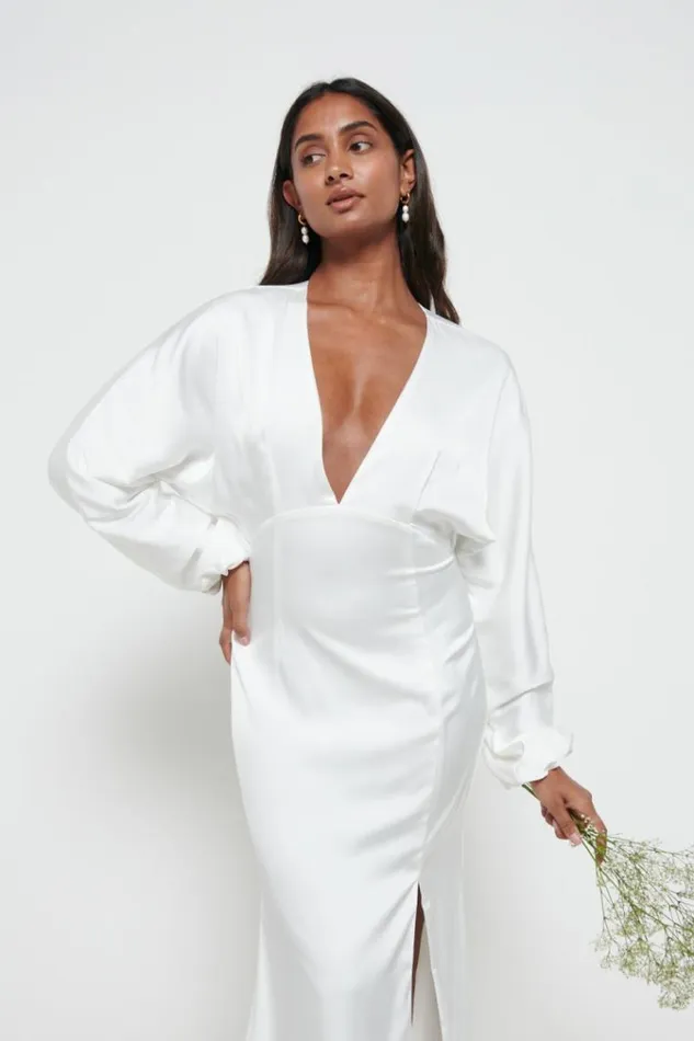 Pretty Lavish Satin Bridesmaid Dresses Alexis Maxi Dress Ivory 8211 Women