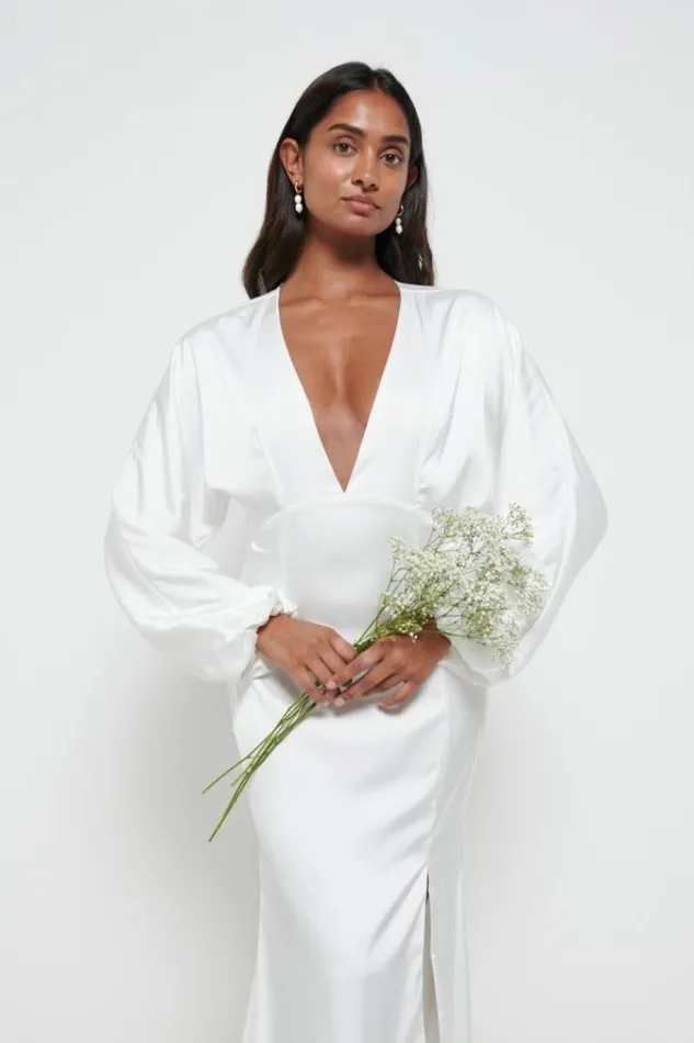 Pretty Lavish Satin Bridesmaid Dresses Alexis Maxi Dress Ivory 8211 Women