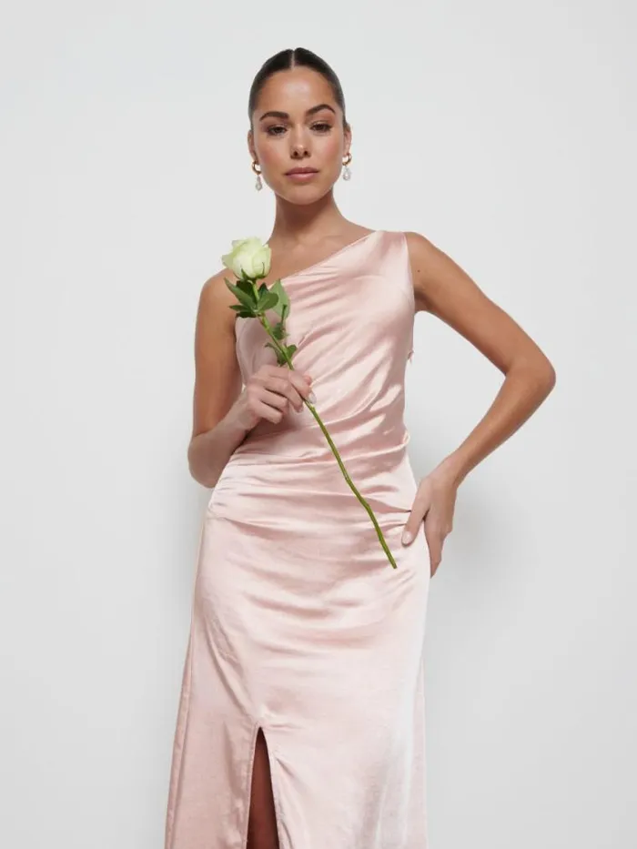 Pretty Lavish Satin Bridesmaid Dresses Amelia Ruched Maxi Bridesmaid Dress Matte True Blush 8211 Women