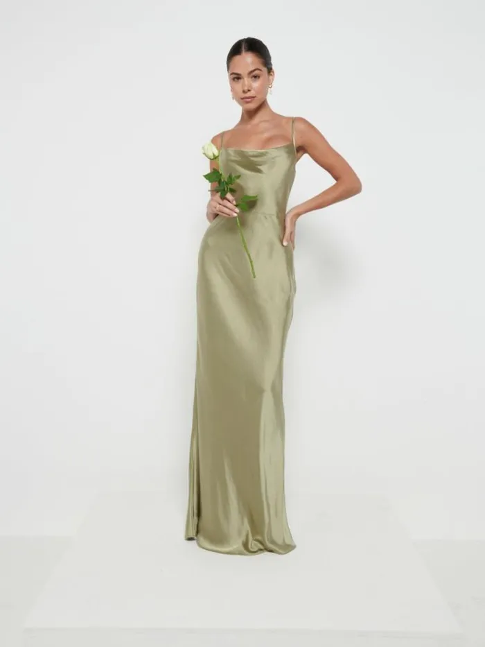 Pretty Lavish Satin Bridesmaid Dresses Keisha Maxi Bridesmaid Dress Olive 8211 Women