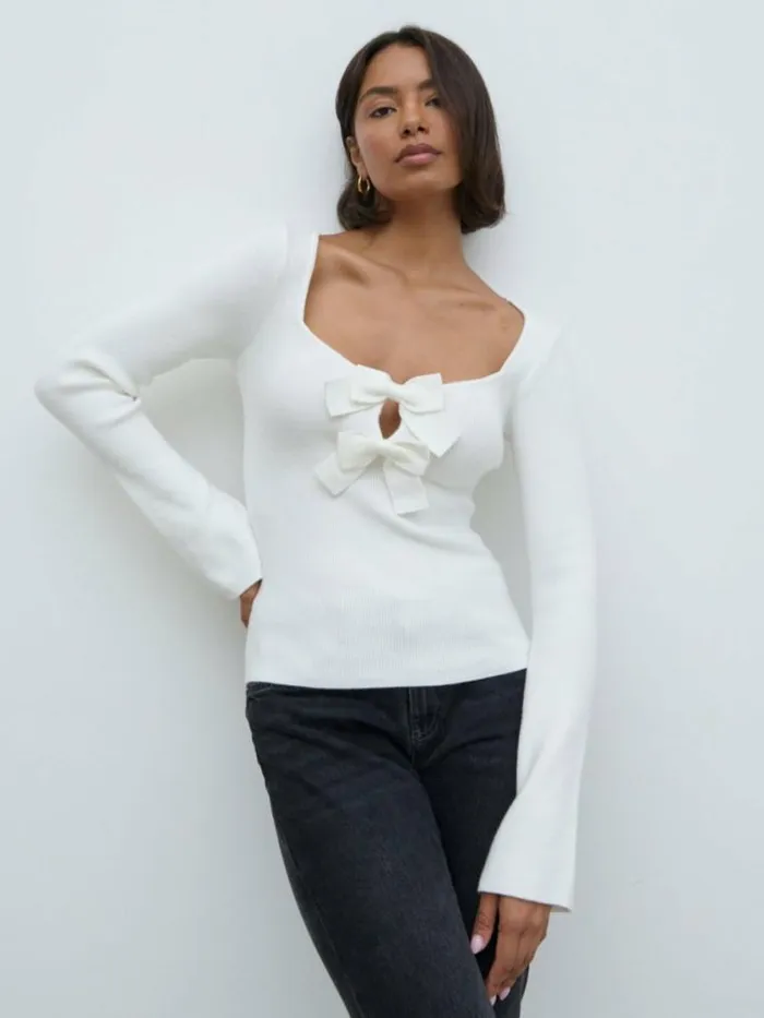Pretty Lavish Tops Annabeth Bow Knit Top Cream 8211 Women