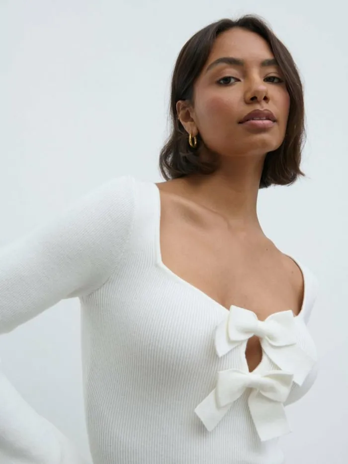 Pretty Lavish Tops Annabeth Bow Knit Top Cream 8211 Women