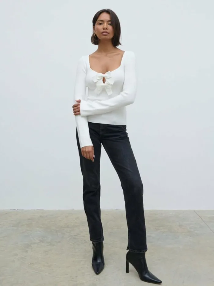 Pretty Lavish Tops Annabeth Bow Knit Top Cream 8211 Women