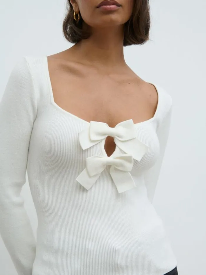 Pretty Lavish Tops Annabeth Bow Knit Top Cream 8211 Women