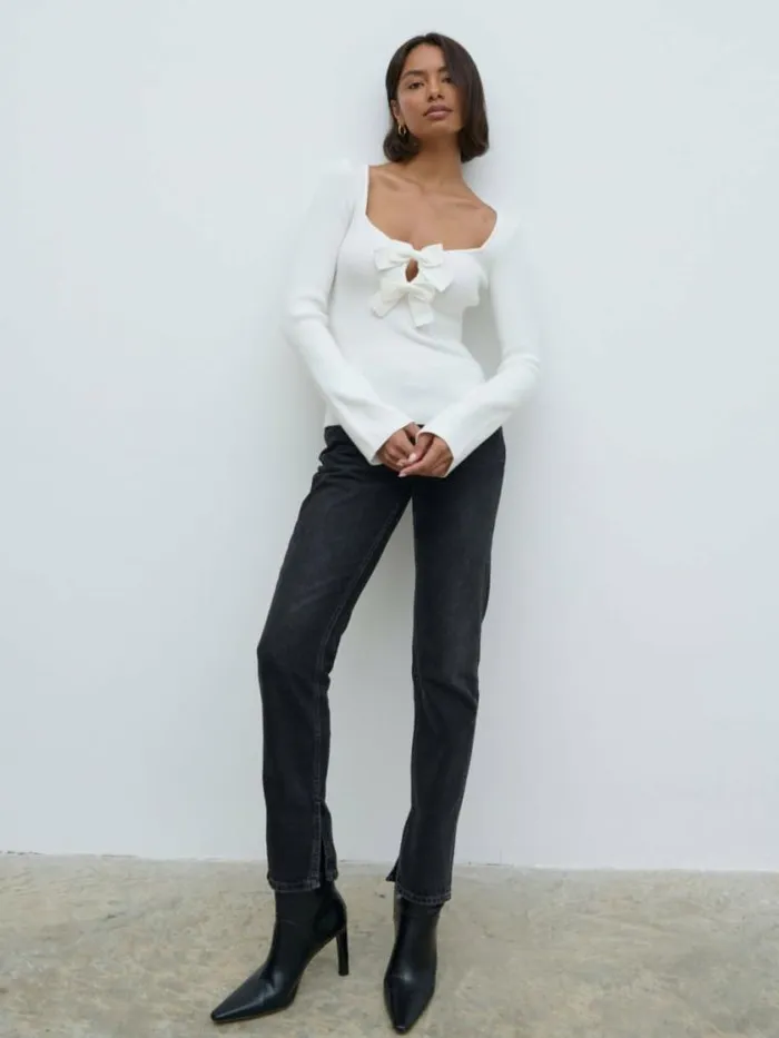 Pretty Lavish Tops Annabeth Bow Knit Top Cream 8211 Women