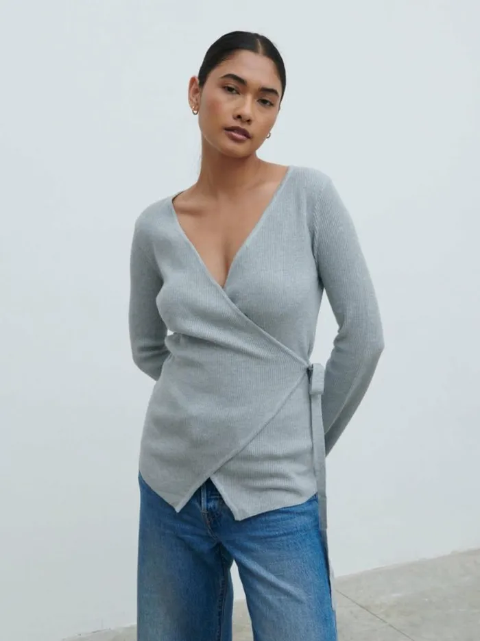 Pretty Lavish Tops Bettie Wrap Knit Cardigan Grey 8211 Women