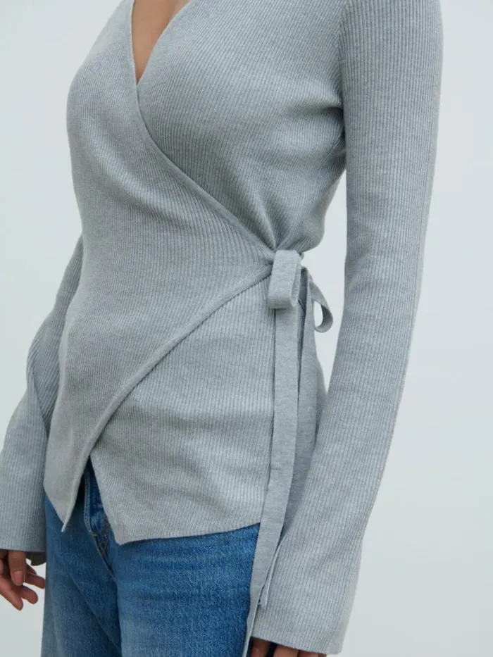 Pretty Lavish Tops Bettie Wrap Knit Cardigan Grey 8211 Women