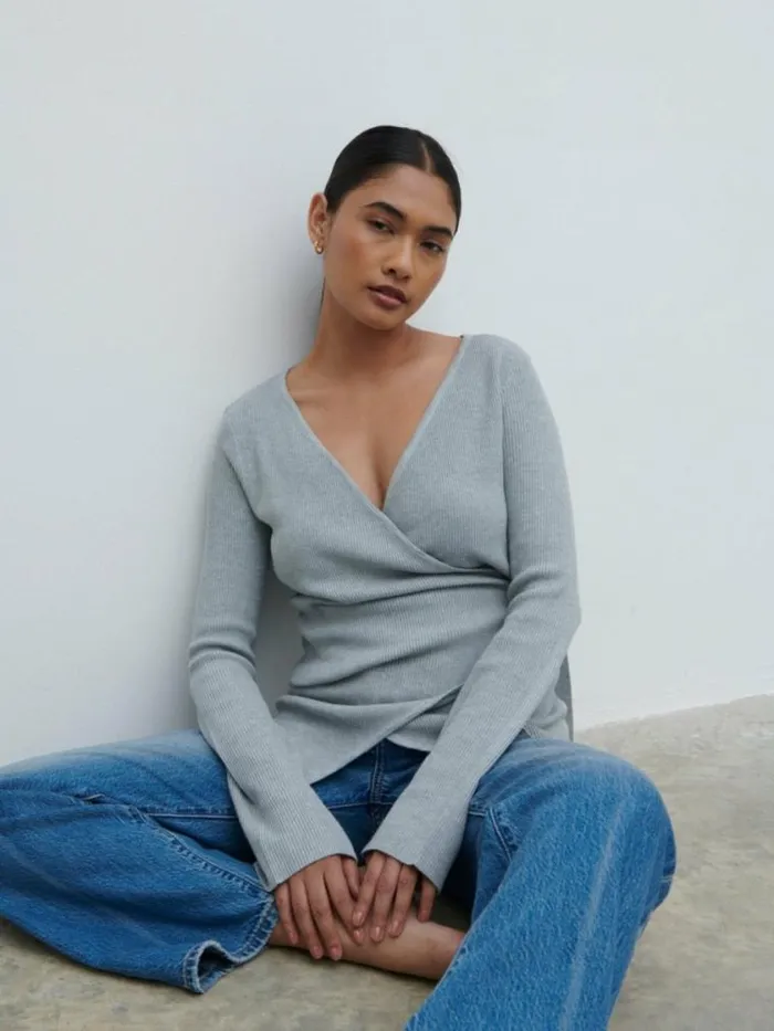Pretty Lavish Tops Bettie Wrap Knit Cardigan Grey 8211 Women