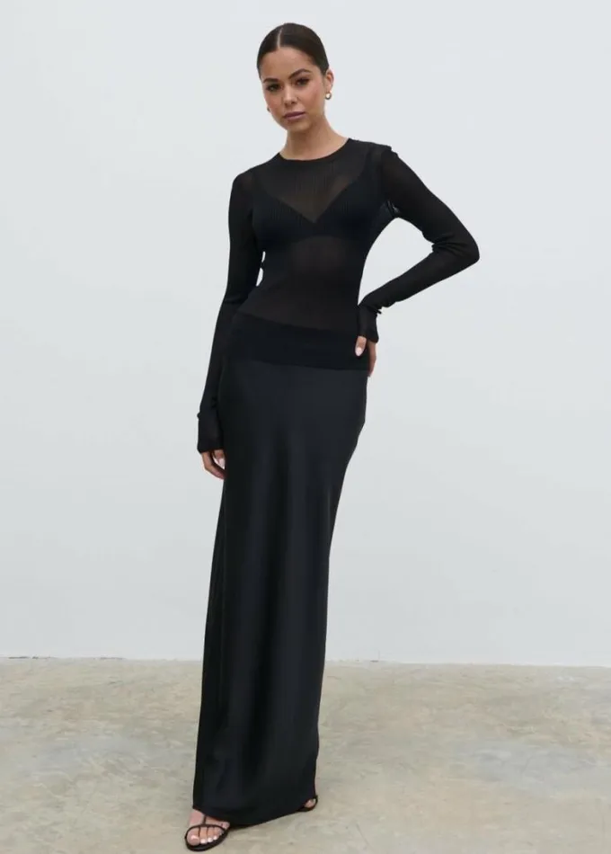 Pretty Lavish Tops Essie Sheer Knit Top Black 8211 Women