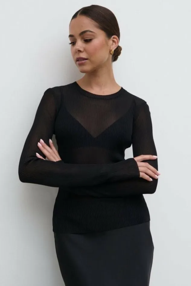 Pretty Lavish Tops Essie Sheer Knit Top Black 8211 Women