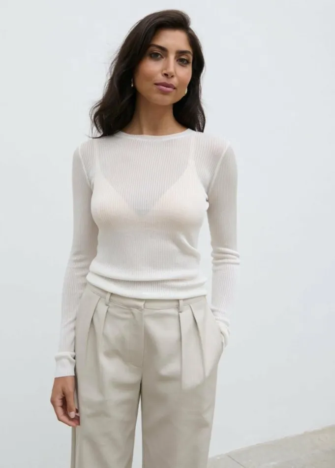 Pretty Lavish Tops Essie Sheer Knit Top Cream 8211 Women