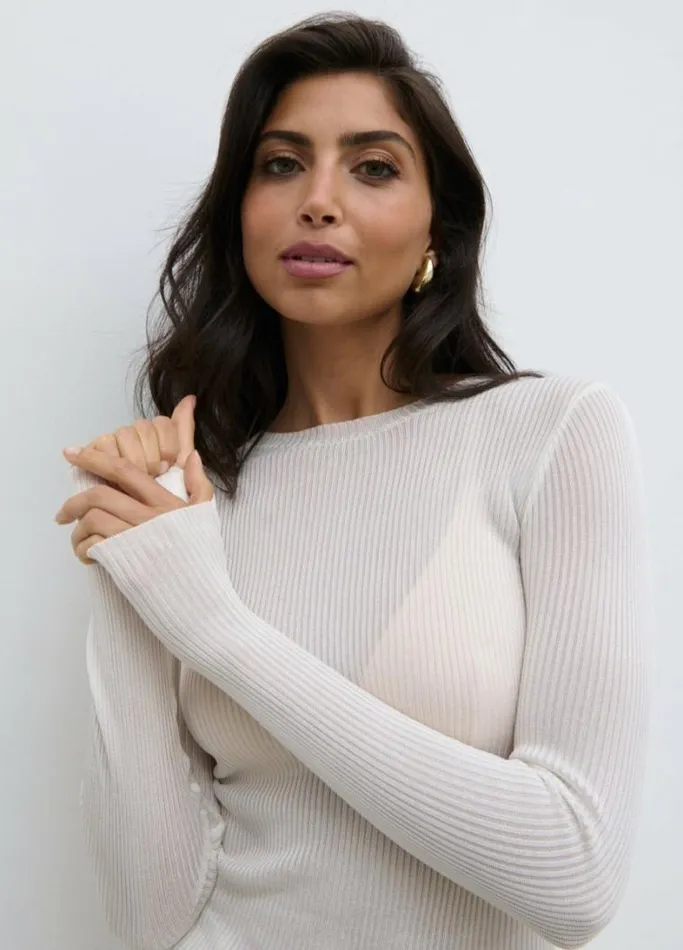 Pretty Lavish Tops Essie Sheer Knit Top Cream 8211 Women