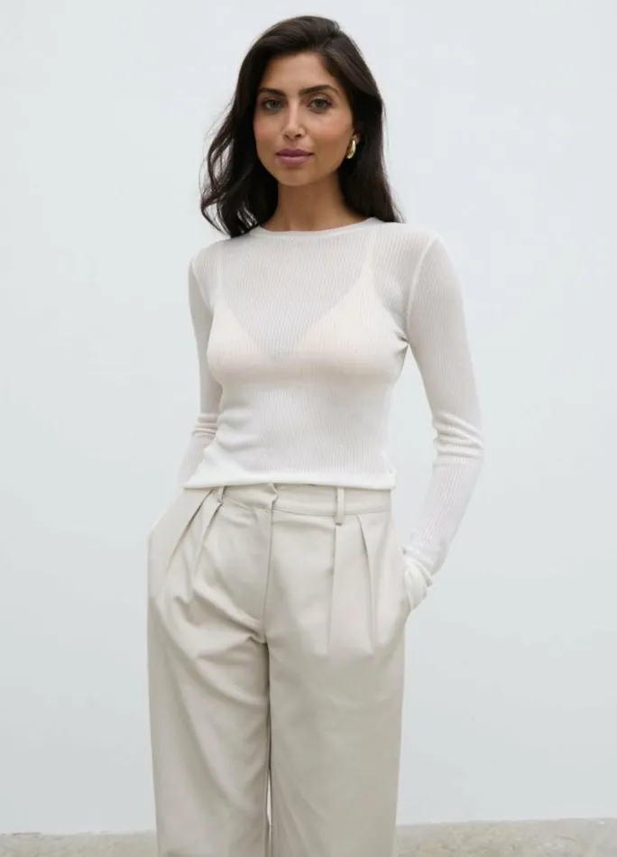 Pretty Lavish Tops Essie Sheer Knit Top Cream 8211 Women