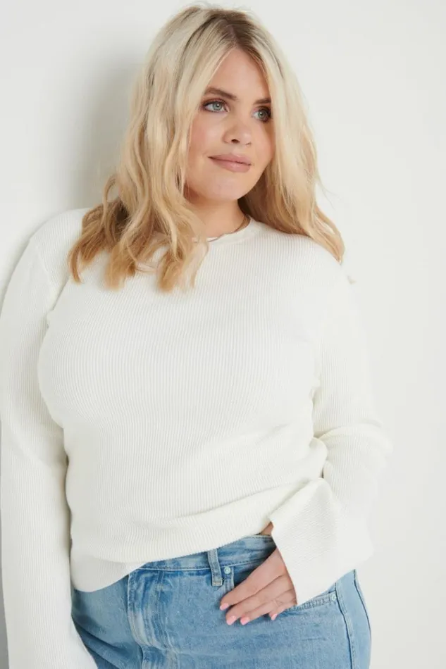 Pretty Lavish Tops Jayla Long Sleeve Knit Top Cream 8211 Women