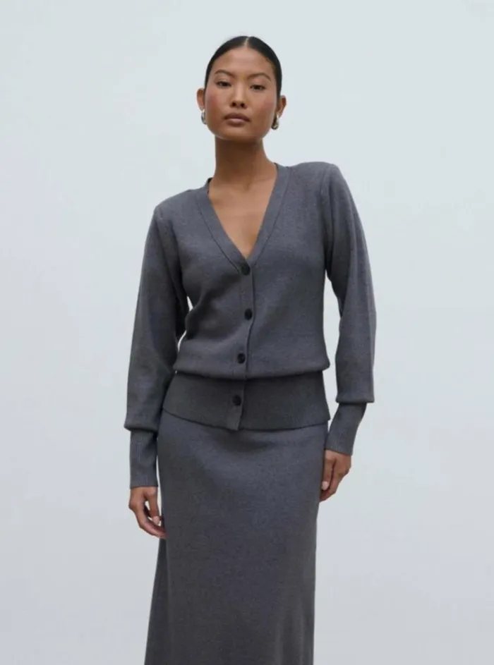 Pretty Lavish Tops Justine Rib Knit Cardigan Grey 8211 Women
