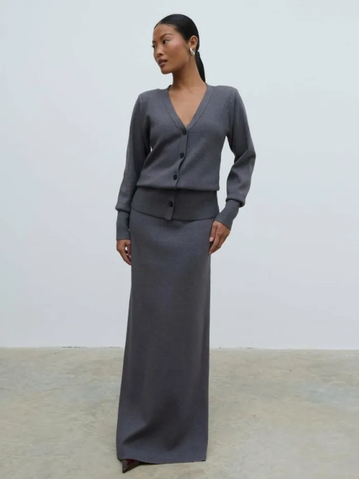Pretty Lavish Tops Justine Rib Knit Cardigan Grey 8211 Women