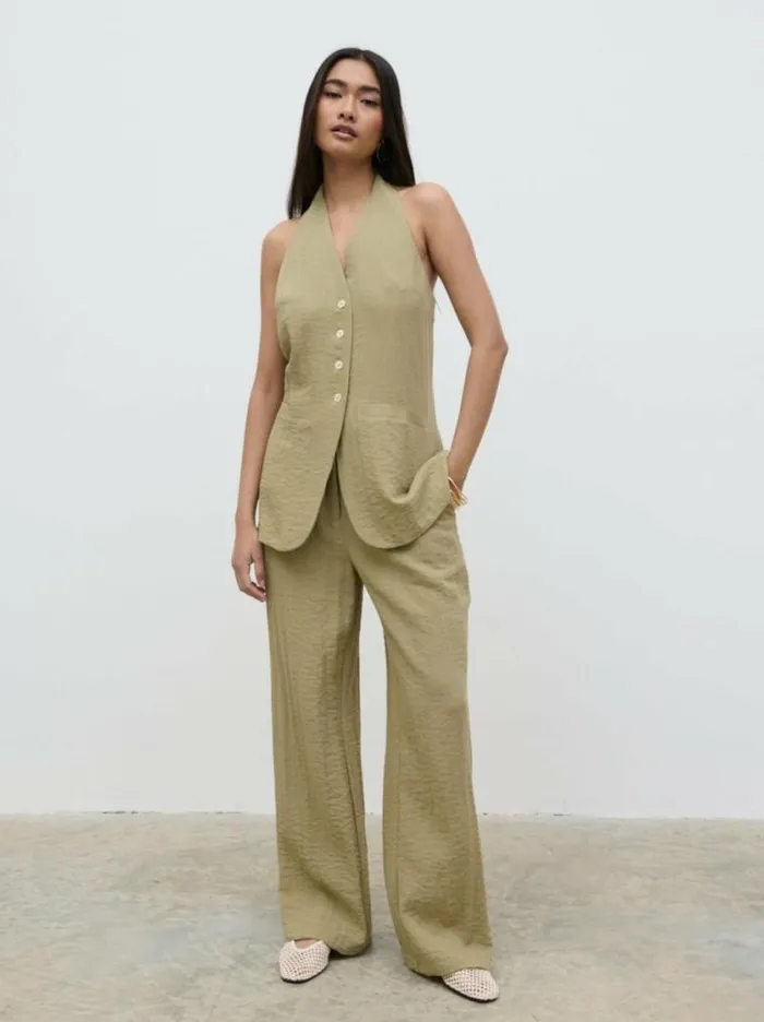 Pretty Lavish Tops Remy Halterneck Waistcoat Olive 8211 Women