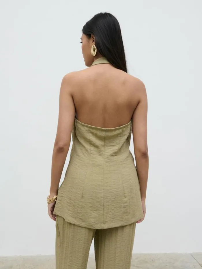 Pretty Lavish Tops Remy Halterneck Waistcoat Olive 8211 Women