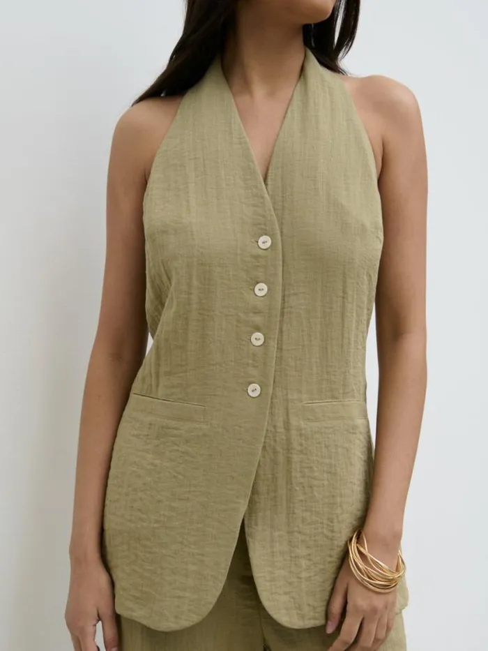 Pretty Lavish Tops Remy Halterneck Waistcoat Olive 8211 Women