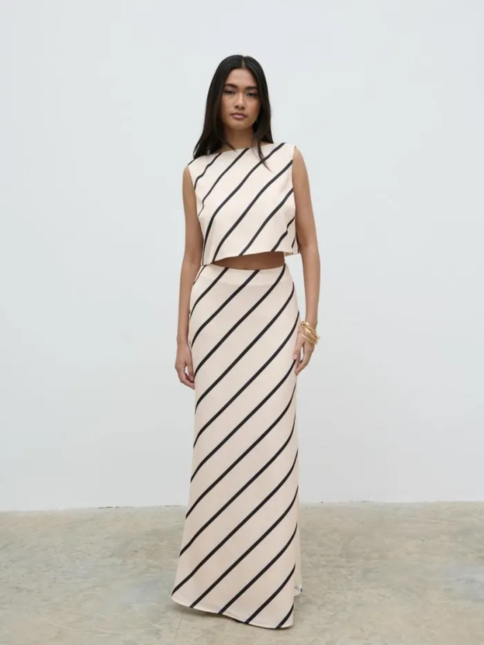 Pretty Lavish Tops Zuri Tied Striped Top Asymmetric Stripe 8211 Women