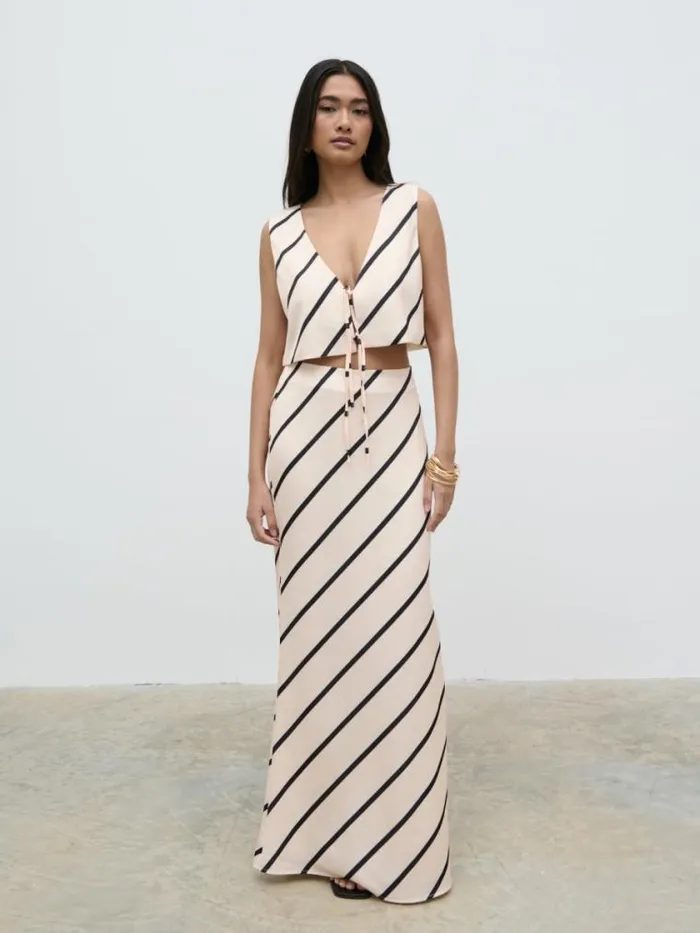 Pretty Lavish Tops Zuri Tied Striped Top Asymmetric Stripe 8211 Women