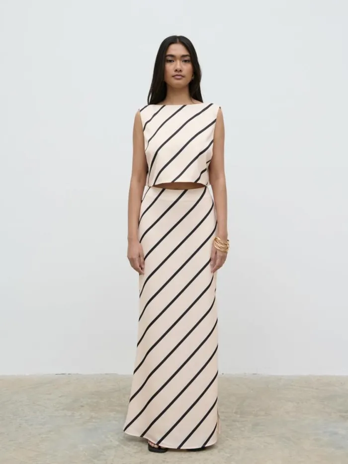 Pretty Lavish Tops Zuri Tied Striped Top Asymmetric Stripe 8211 Women
