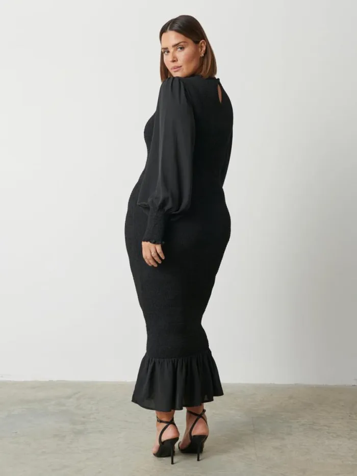 Pretty Lavish Wedding Guest Elise Cut Out Shirred Midaxi Dress Curve Black 8211 Women